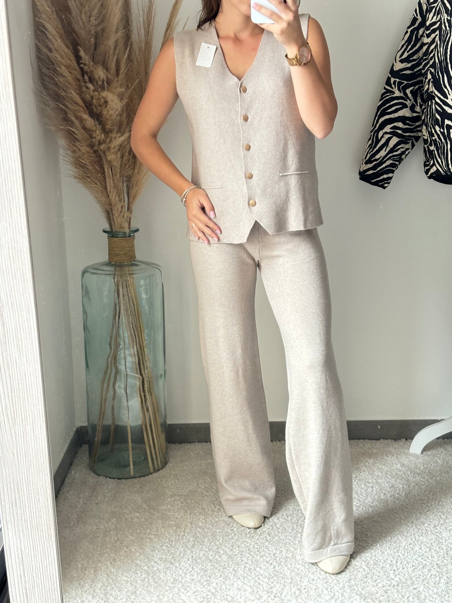 Ensemble de gilet et pantalon doux « Luna » crème