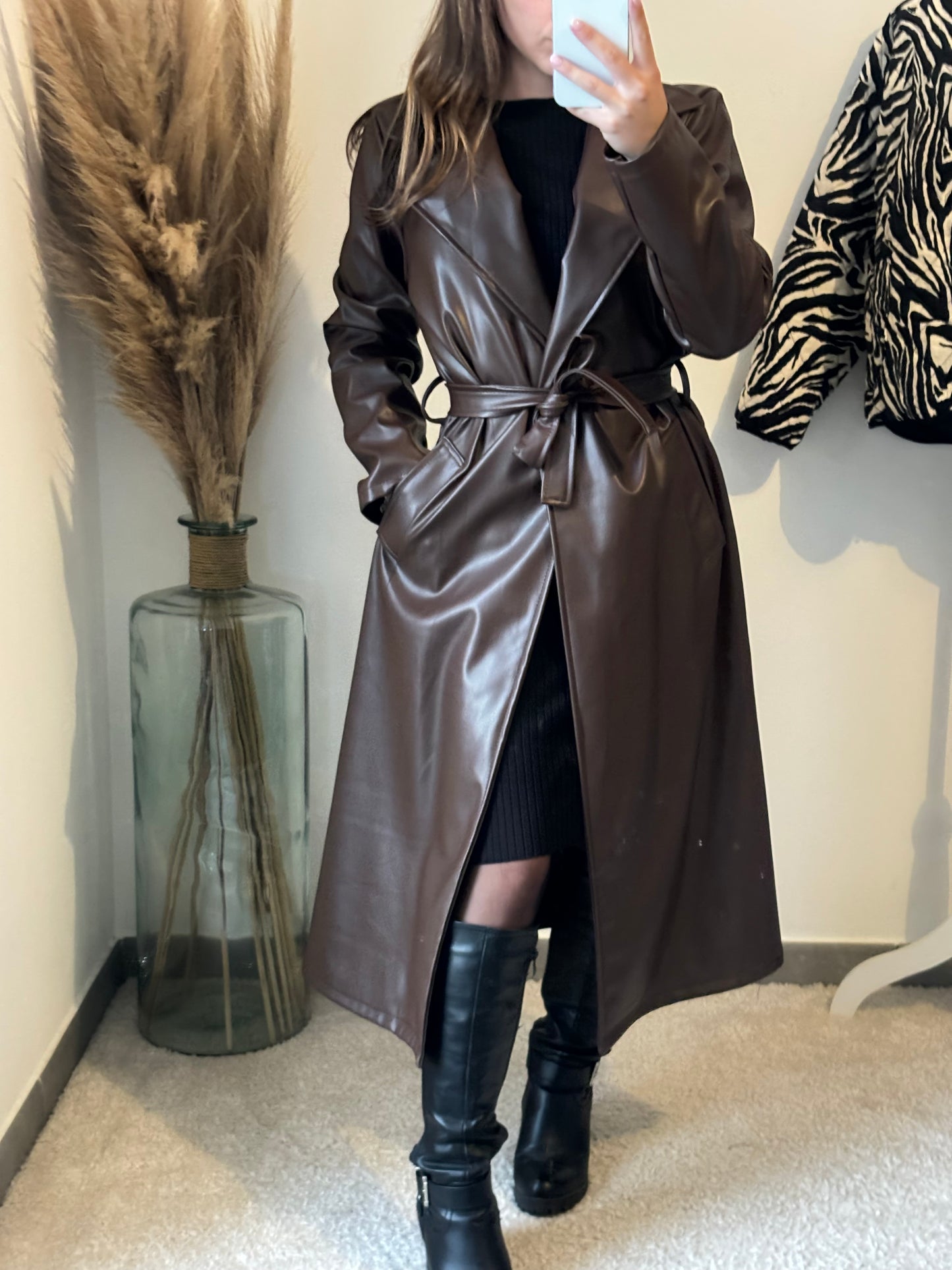 Trench simili cuir chocolat