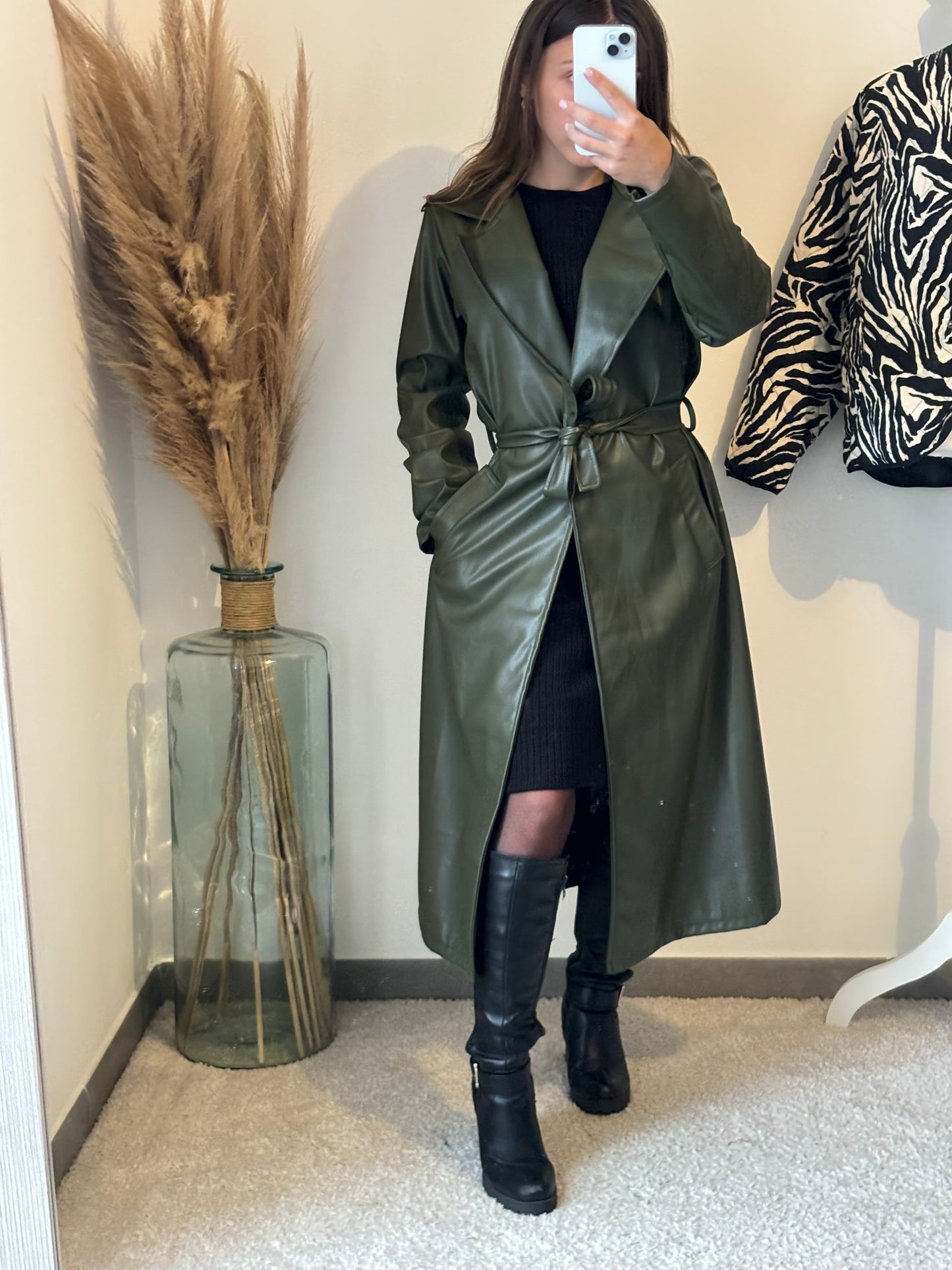 Trench simili-cuir kaki