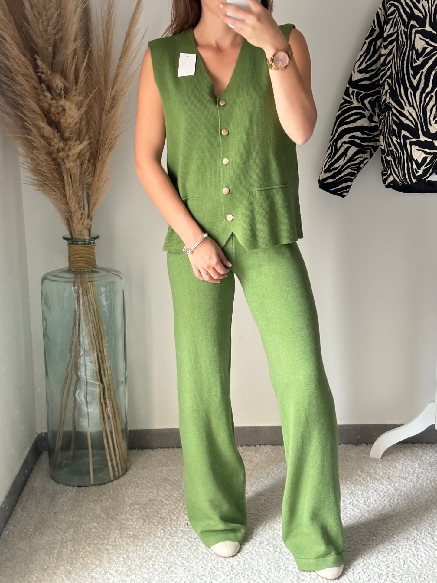 Ensemble de gilet et pantalon doux « Luna » vert