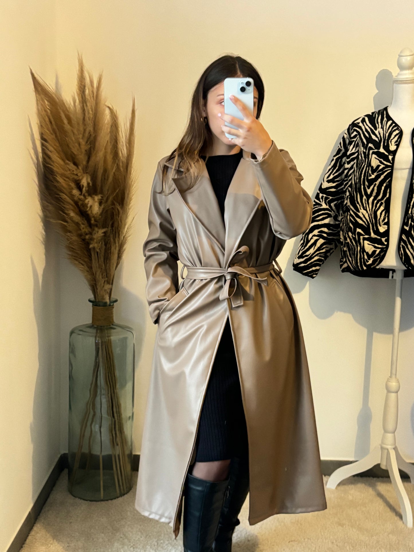 Trench simili-cuir beige