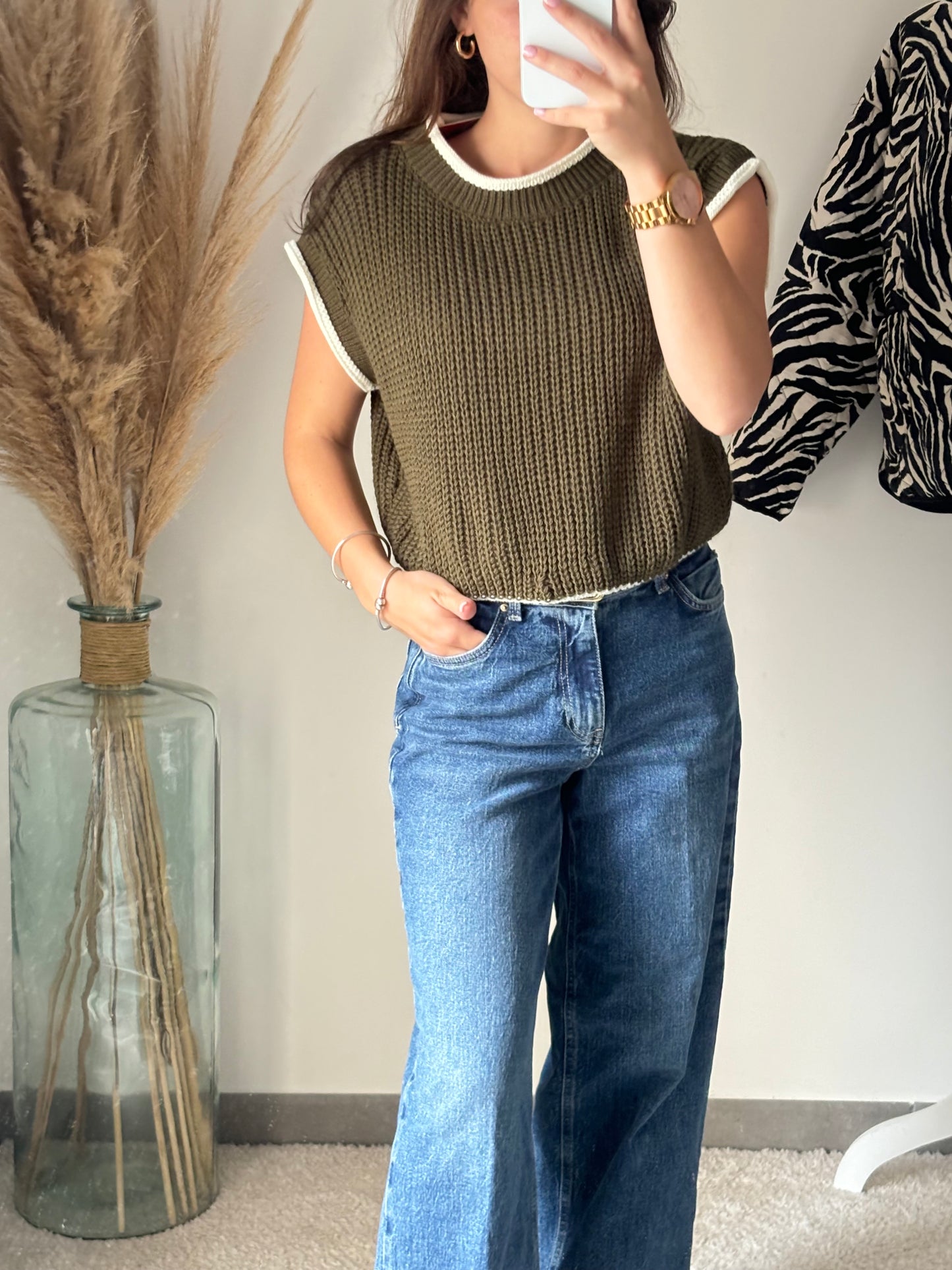 Pull sans manche « Gaby » kaki