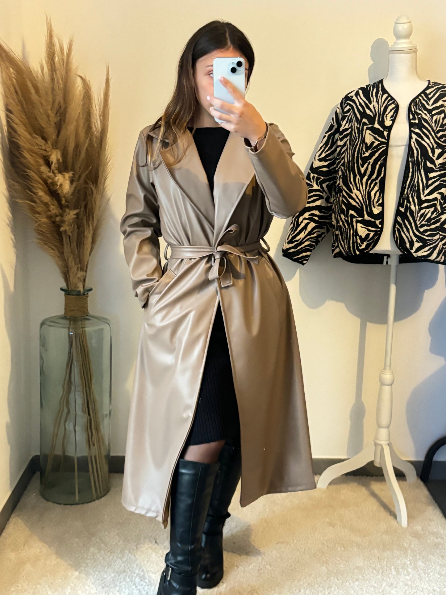 Trench simili-cuir beige