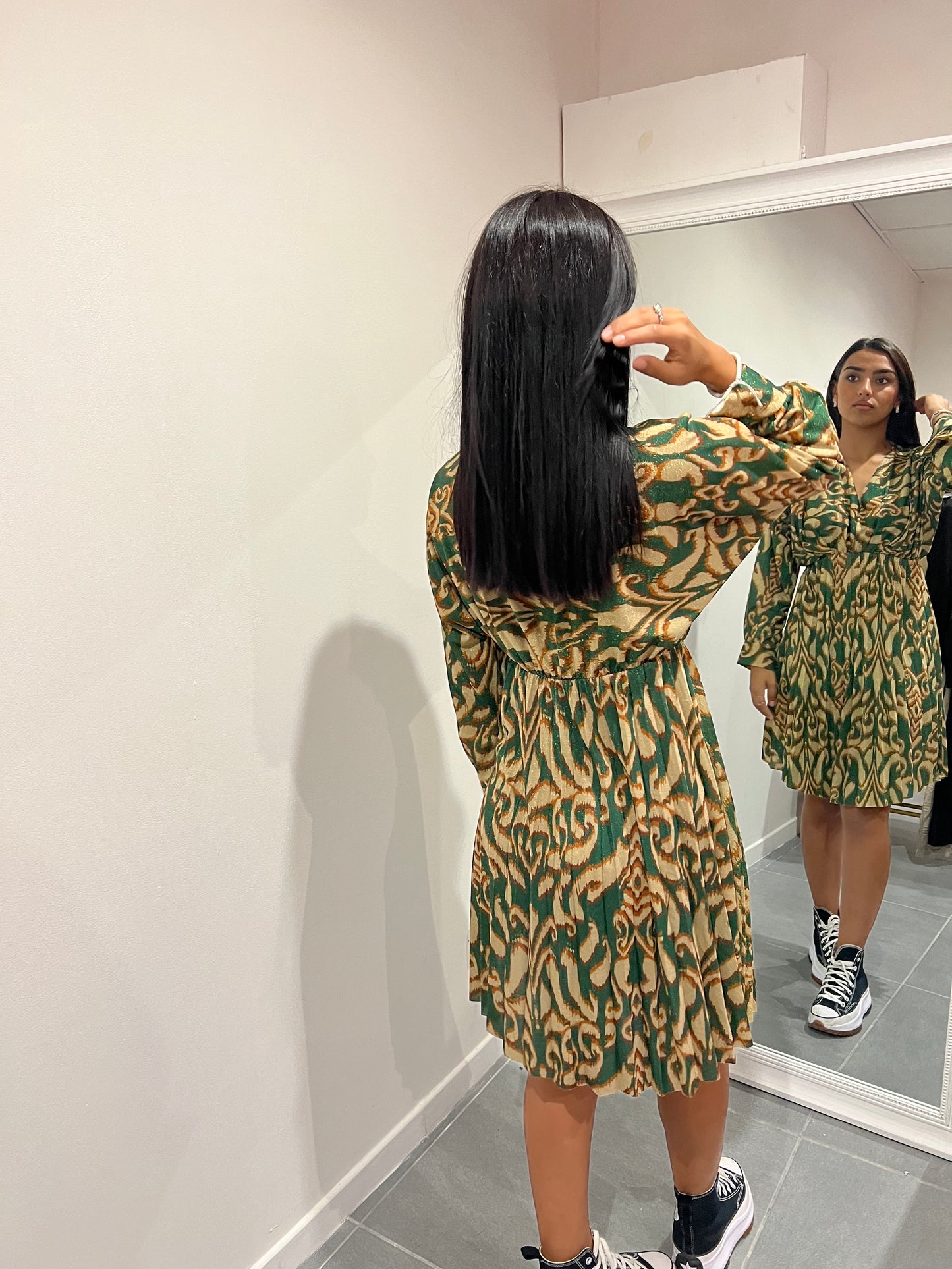 Robe blouse verte à manche longue