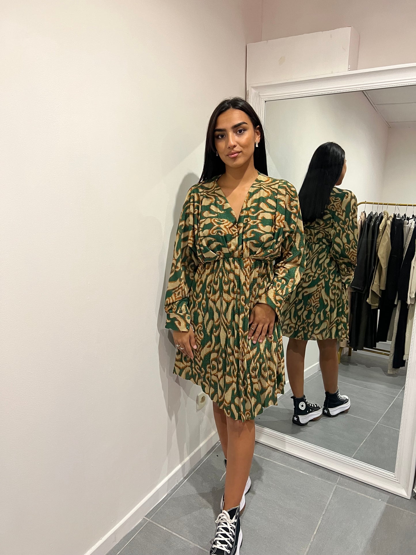 Robe blouse verte à manche longue