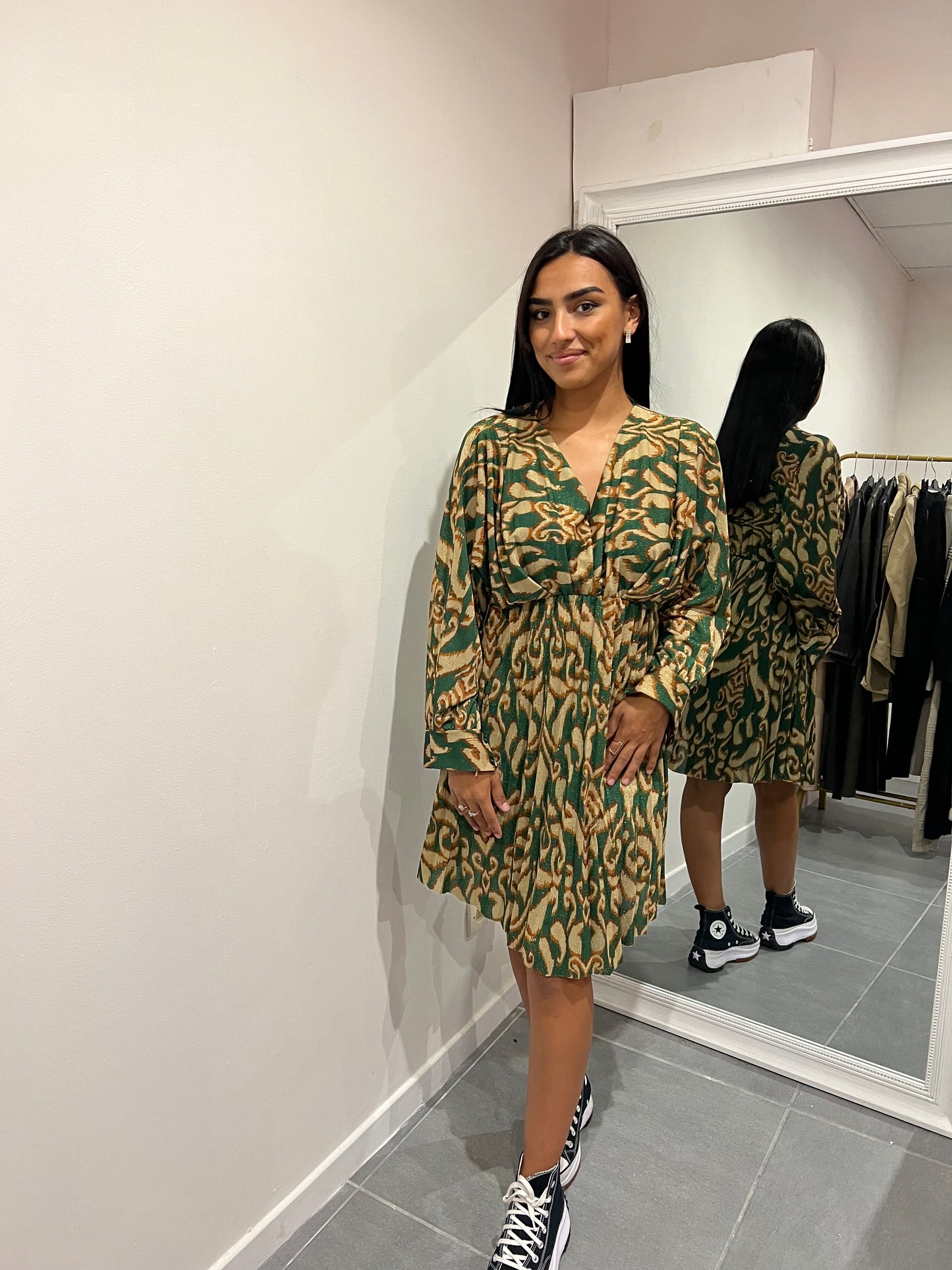 Robe blouse verte à manche longue