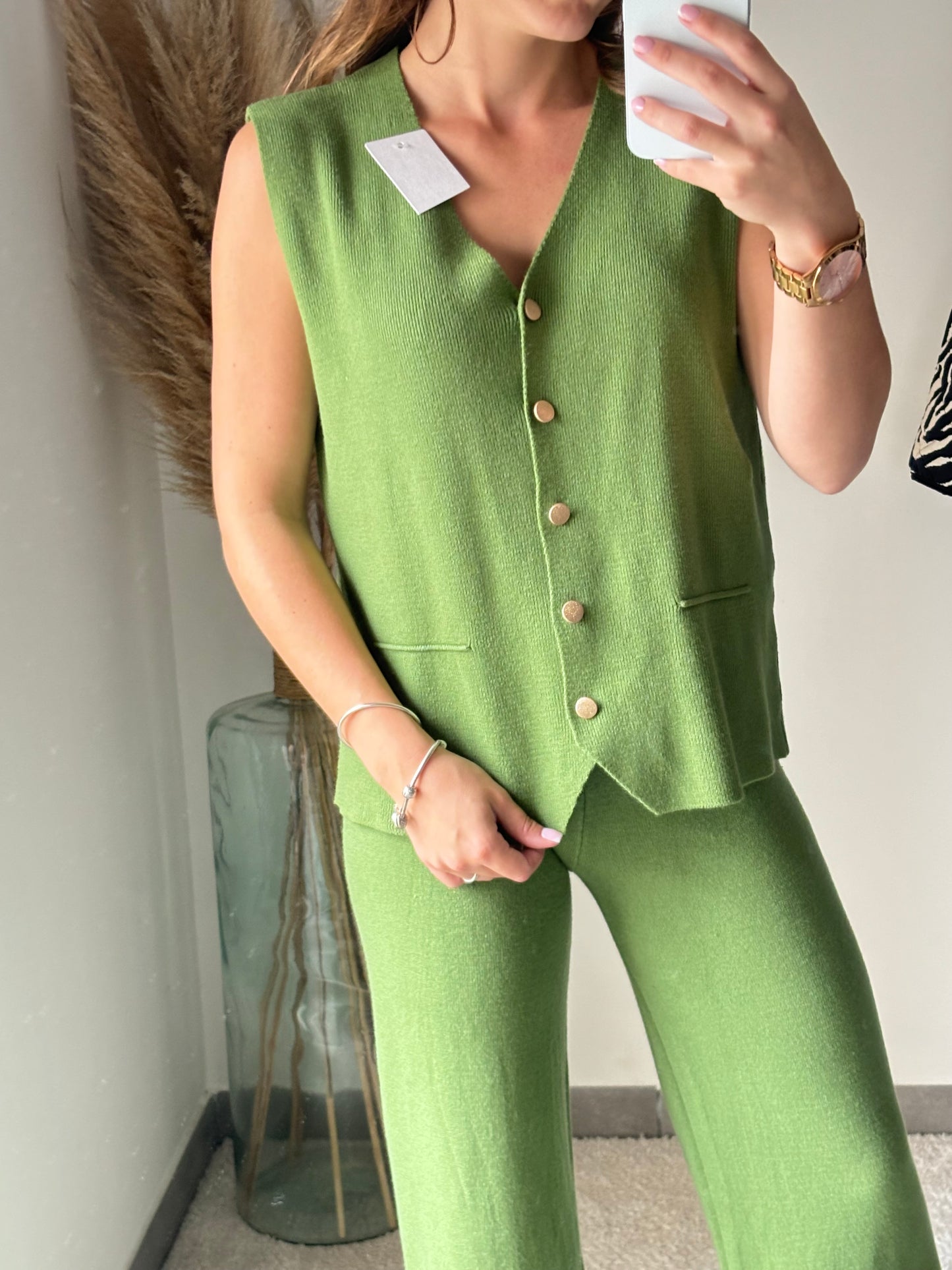 Ensemble de gilet et pantalon doux « Luna » vert